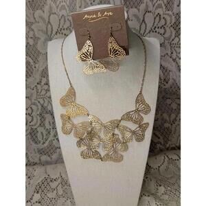 Anna & Ava Gold Butterfly Necklace and Earring Set, NWT